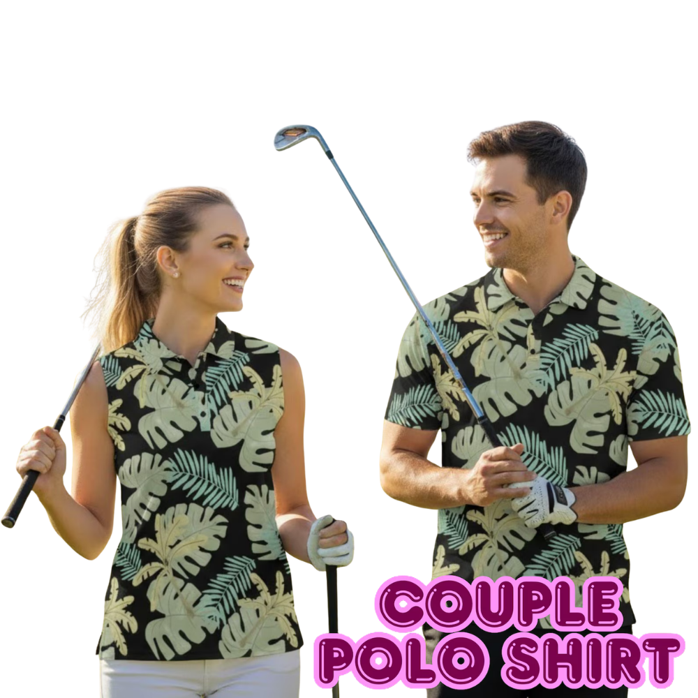 Matching Tropical Green Couple Golf Shirt, Tropical Matching Shirt For Men Women GE0524