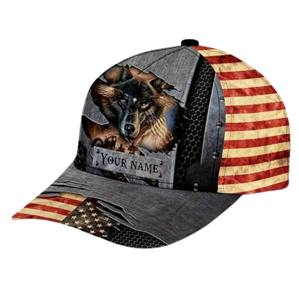 Custom Wolf American Flag Baseball 3D Printed Cap, Custom Wolf Patriotic Cap Hat CP0478