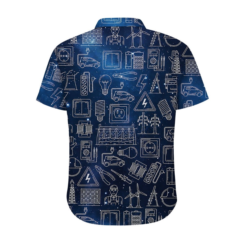 Blue Electrician Men's Hawaiian Shirt, Electrician Hawaiian Shirts HE0255