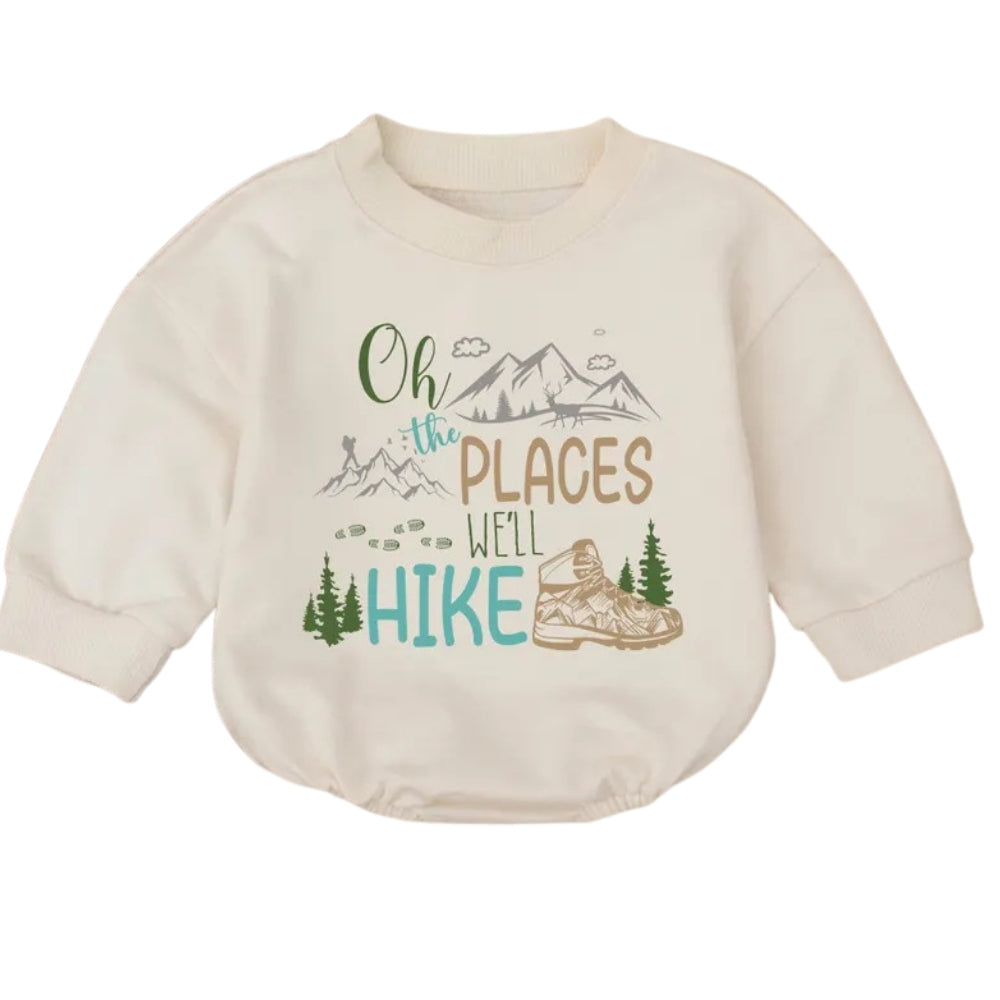 The Places We'll Hike Baby Romper Sweatshirt, Hiking Romper Sweatshirt Baby BB0683