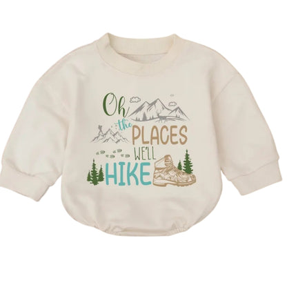 The Places We'll Hike Baby Romper Sweatshirt, Hiking Romper Sweatshirt Baby BB0683