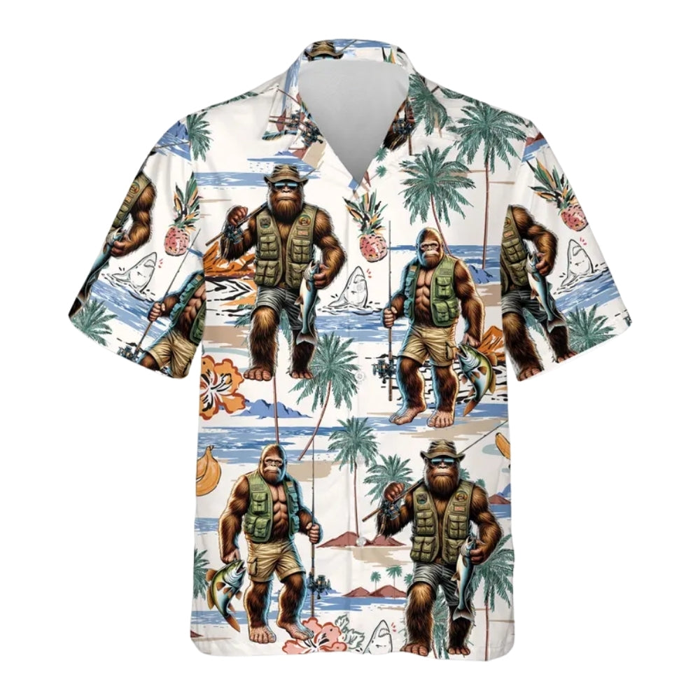 Bigfoot Fishing Men's Hawaiian Shirt, Sasquatch Fishing Lover Hawaiian Shirts HE0190