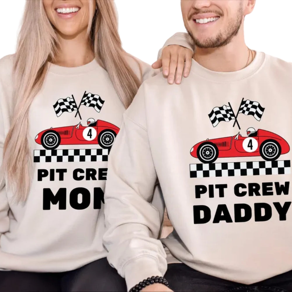 Custom Race Car Birthday Pit Crew Sweatshirts, Custom Mom and Dad Matching Birthday Sweatshirt 2D0458