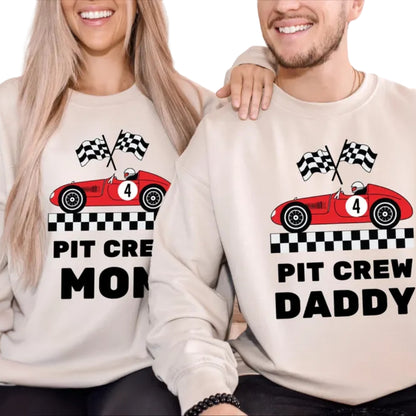 Custom Race Car Birthday Pit Crew Sweatshirts, Custom Mom and Dad Matching Birthday Sweatshirt 2D0458