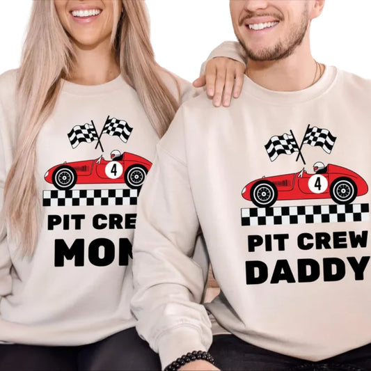Custom Race Car Birthday Pit Crew Sweatshirts, Custom Mom and Dad Matching Birthday Sweatshirt 2D0458