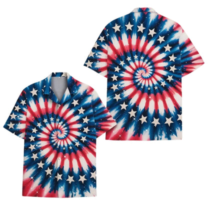 Tie Dye Red White And Blue Hawaiian Shirt For Men Women, Patriotic Hawaiian Shirts For 4th Of July HE0191