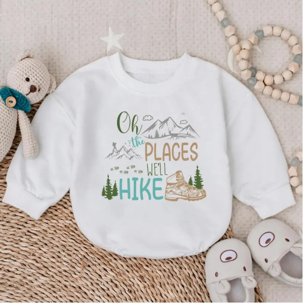 The Places We'll Hike Baby Romper Sweatshirt, Hiking Romper Sweatshirt Baby BB0683