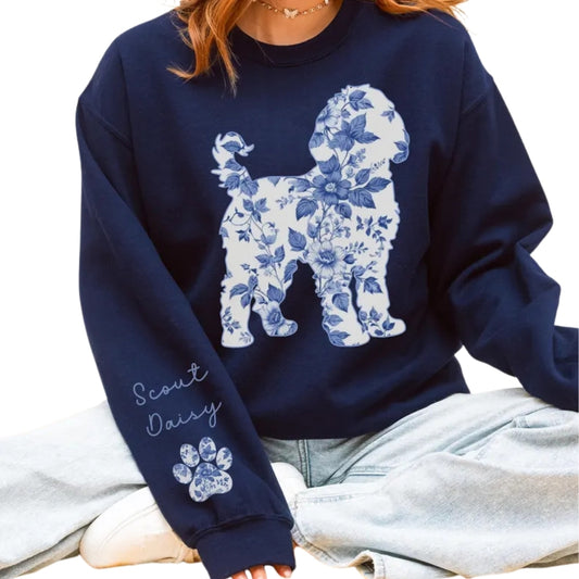 Custom Goldendoodle Blue Floral Mom Sweatshirt, Personalized Goldendoodle Dog Lover Sweatshirt 2D0998
