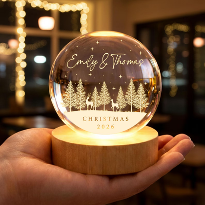 Custom Couple Christmas Crystal Ball Led Night Light, Custom Christmas Wedding Keepsake Night Light WD0916
