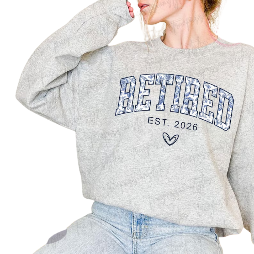 Custom Retired Est Year Floral Sweatshirt Toile De Jouy, Personalized Retirement Sweaters 2D0906