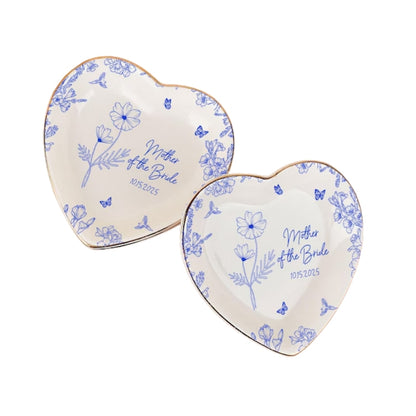 Custom Birth Month Flower Mother Of The Bride Groom Ring Dish, Personalized Wedding Jewelry Dish For Mom WD0151