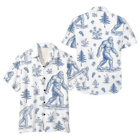 Vintage Bigfoot Blue White Men Hawaiian Shirt, Bigfoot Sasquatch Hawaiian Shirts HE0254