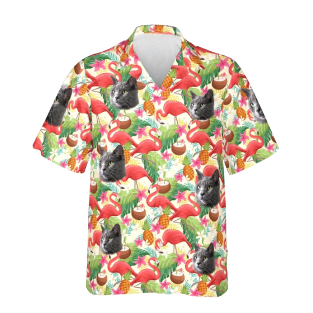 Cat Photo Personalized Flamingo Tropical Hawaiian Shirt Men Women, Custom Tropical Hawaiian Shirt With Pet Photo HE0453