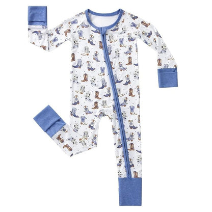 Blue Boots Western Baby Convertible Zipper Romper, Western Baby Convertible Romper BB0406