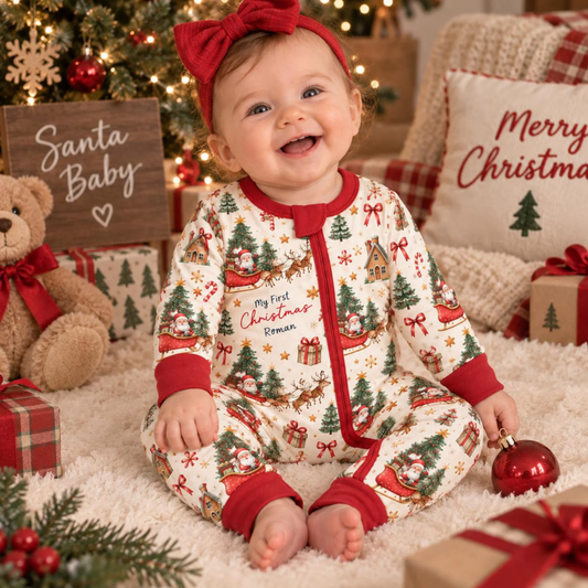My First Christmas Custom Baby Name Romper Convertible Zippy, Custom 1st Christmas Baby Romper Convertible BB0927