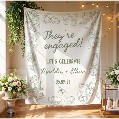 The're Engaged Let's Celebrate Custom Wedding Banner, Custom Engagement Partry Banner WD0411