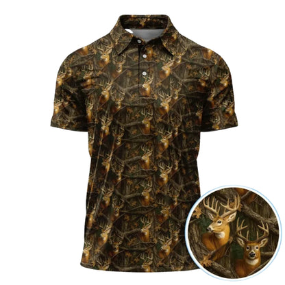 Deer Camouflage Golf Polo Shirt Mens, Deer Golf Shirts GE0294