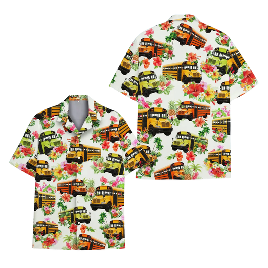 School Bus Floral Hawaiian Shirt For Men Women, Tropical School Bus Hawaiian Shirt For Driver HE0235