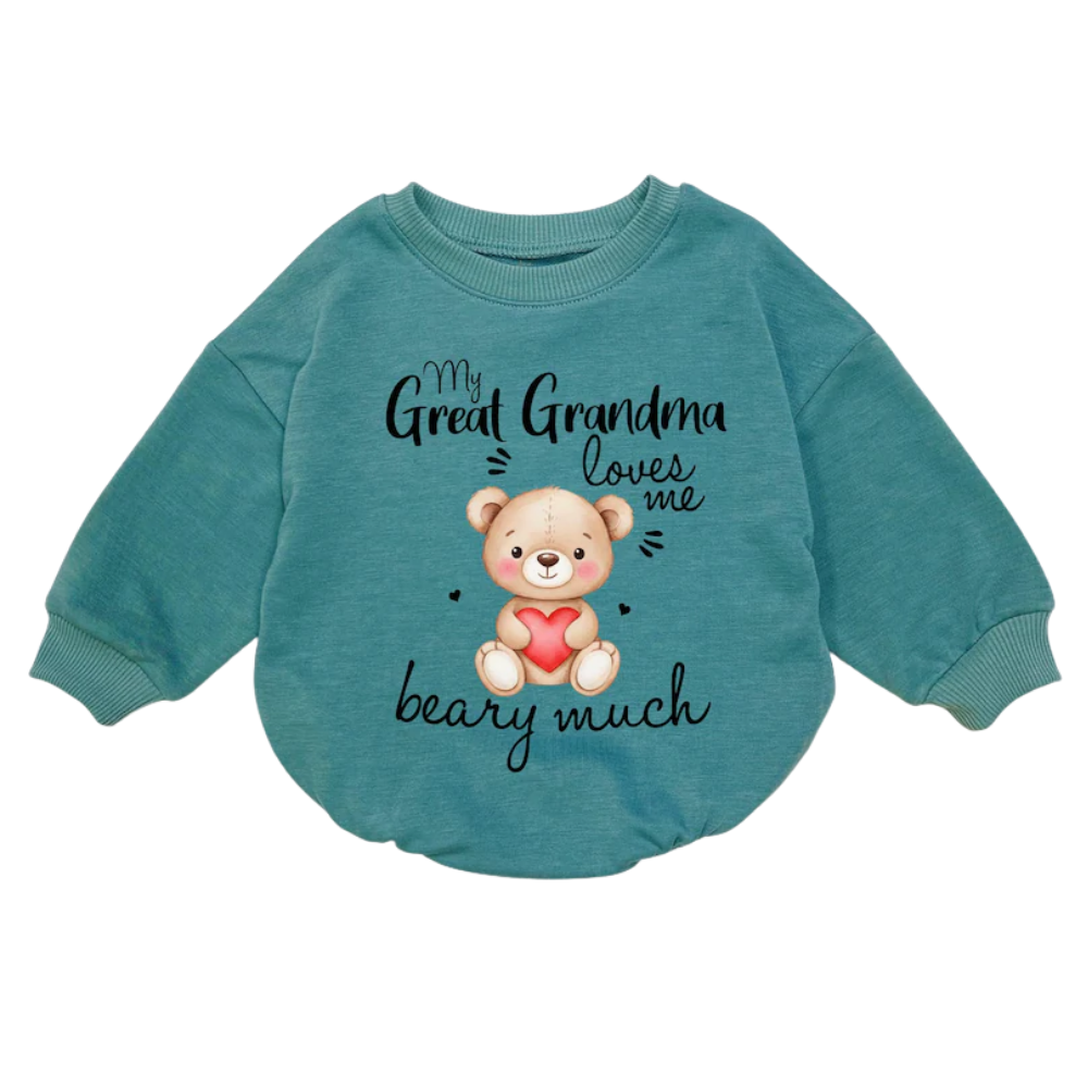 My Great Grandma Loves Me Beary Much Baby Romper Sweater, Great Grandma Baby Romper Sweatshirt BB0244
