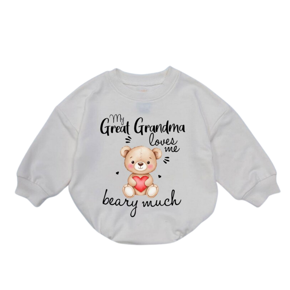 My Great Grandma Loves Me Beary Much Baby Romper Sweater, Great Grandma Baby Romper Sweatshirt BB0244