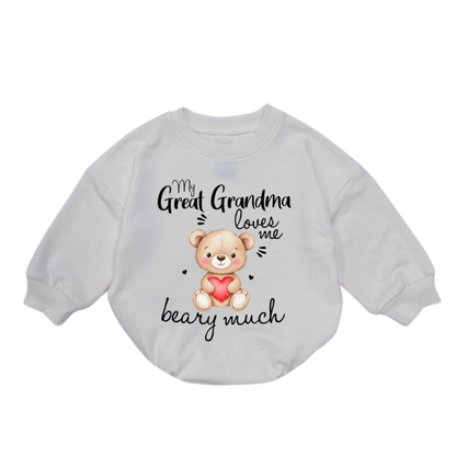 My Great Grandma Loves Me Beary Much Baby Romper Sweater, Great Grandma Baby Romper Sweatshirt BB0244