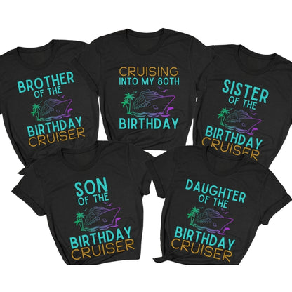 Cruising Into My 80th Birthday Matching Family T Shirts, Custom 80th Birthday Cruise Matching Shirts For Family ET0393