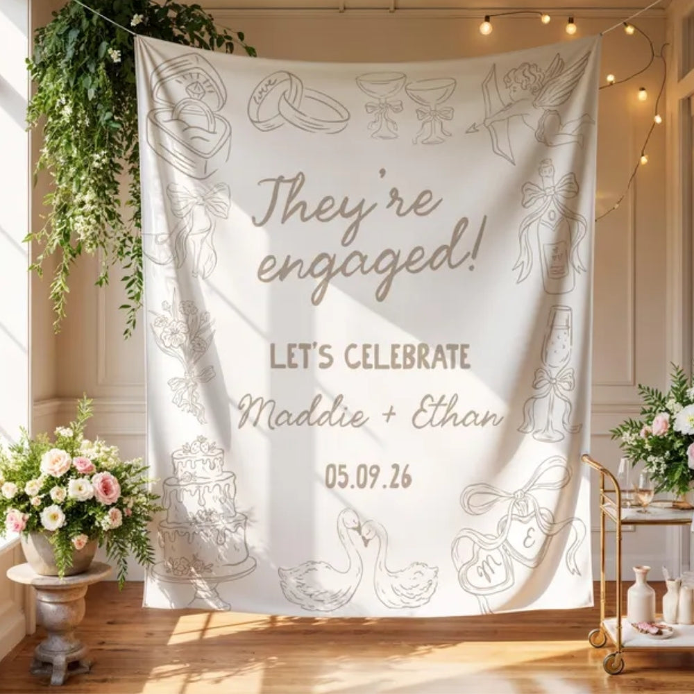 The're Engaged Let's Celebrate Custom Wedding Banner, Custom Engagement Partry Banner WD0411