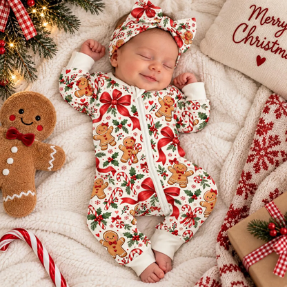Gingerbread Baby Girl Convertible Zippy Romper, Christmas Baby Romper Convetible BB0928
