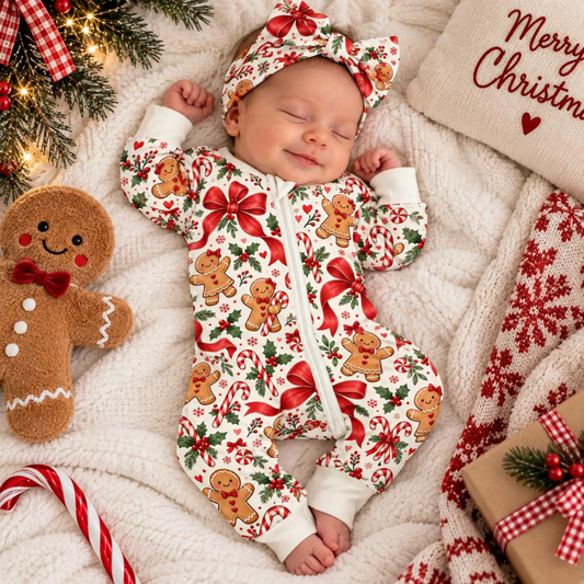 Gingerbread Baby Girl Convertible Zippy Romper, Christmas Baby Romper Convetible BB0928
