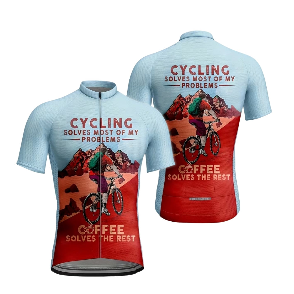 Cycling Solves Most Of My Problems Coffee Solves The Rest Men's Short Sleeve Jersey, Cycling Jerseys For Coffee Lover CE0048