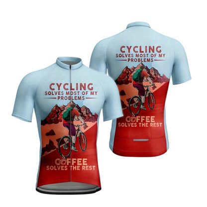 Cycling Solves Most Of My Problems Coffee Solves The Rest Men's Short Sleeve Jersey, Cycling Jerseys For Coffee Lover CE0048