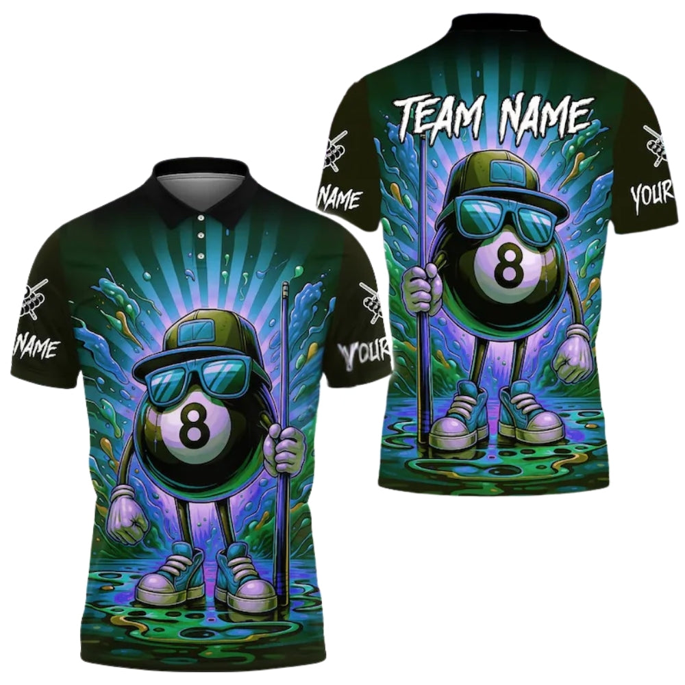 Custom Funny 8 Ball Polo Shirt For Men, Custom Graffiti Funny 8 Ball Team Shirts BIE0021
