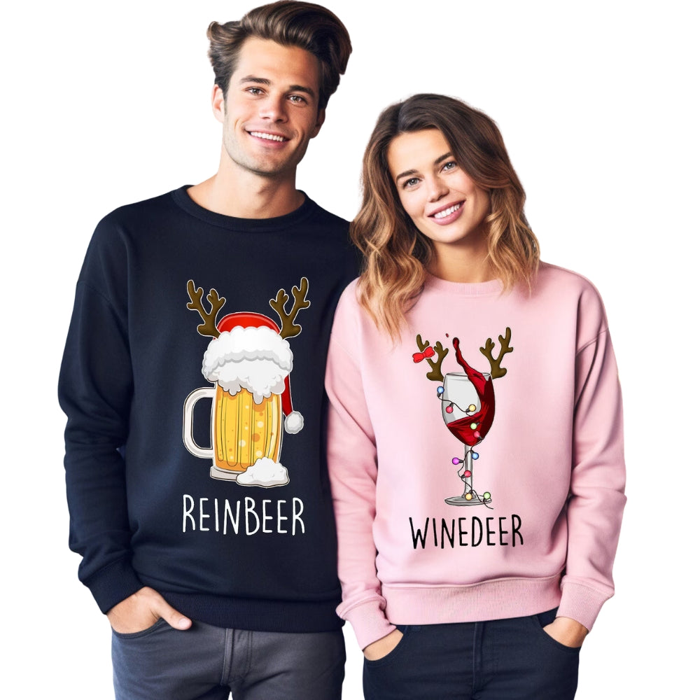 Winedeer Reinbeer Christmas Sweatshirts, Matching Couple Christmas Sweatshirts 2D0580