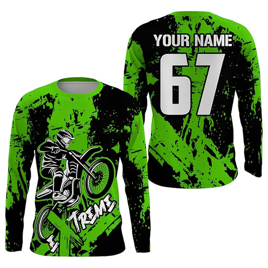 Custom Rider Dirt Bike Long Sleeve Jersey Mens Green, Custom Racing Dirt Bike Shirts MZ0076