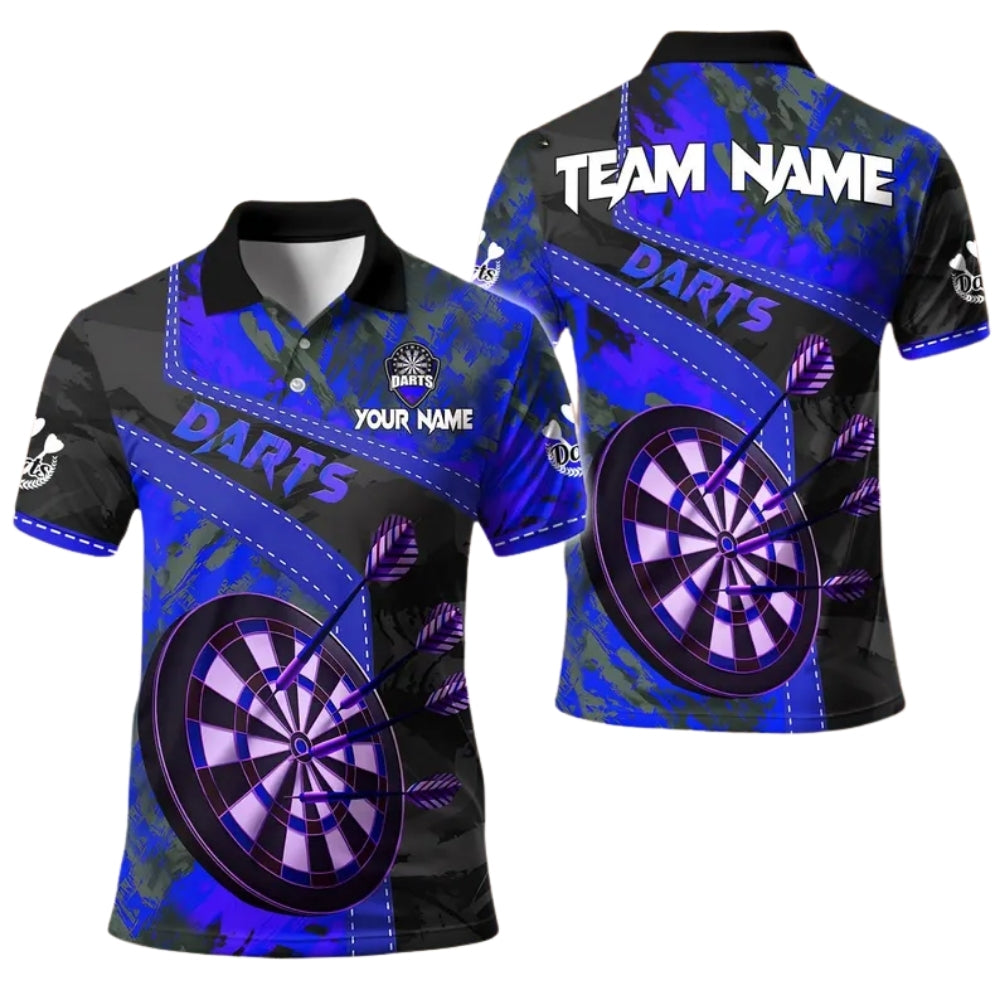 Custom Team Red Black Grunge Abstract Darts Men's Polo Shirt, Custom Dart Team Shirts DE0031