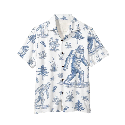 Vintage Bigfoot Blue White Men Hawaiian Shirt, Bigfoot Sasquatch Hawaiian Shirts HE0254