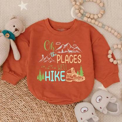 The Places We'll Hike Baby Romper Sweatshirt, Hiking Romper Sweatshirt Baby BB0683