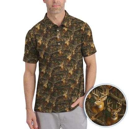Deer Camouflage Golf Polo Shirt Mens, Deer Golf Shirts GE0294