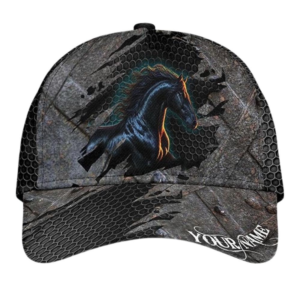 Custom Black Horse 3D Baseball Caps, Custom Caps For Horse Lovers CP0224