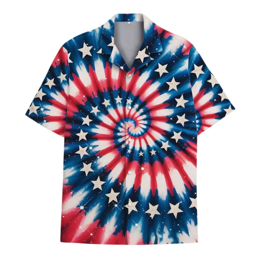 Tie Dye Red White And Blue Hawaiian Shirt For Men Women, Patriotic Hawaiian Shirts For 4th Of July HE0191