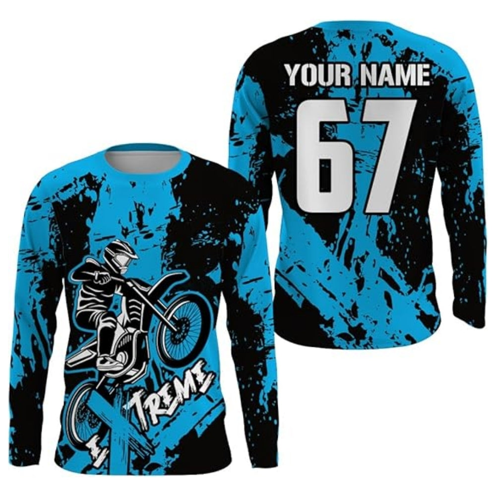 Custom Rider Dirt Bike Long Sleeve Jersey Mens Green, Custom Racing Dirt Bike Shirts MZ0076