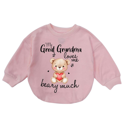 My Great Grandma Loves Me Beary Much Baby Romper Sweater, Great Grandma Baby Romper Sweatshirt BB0244