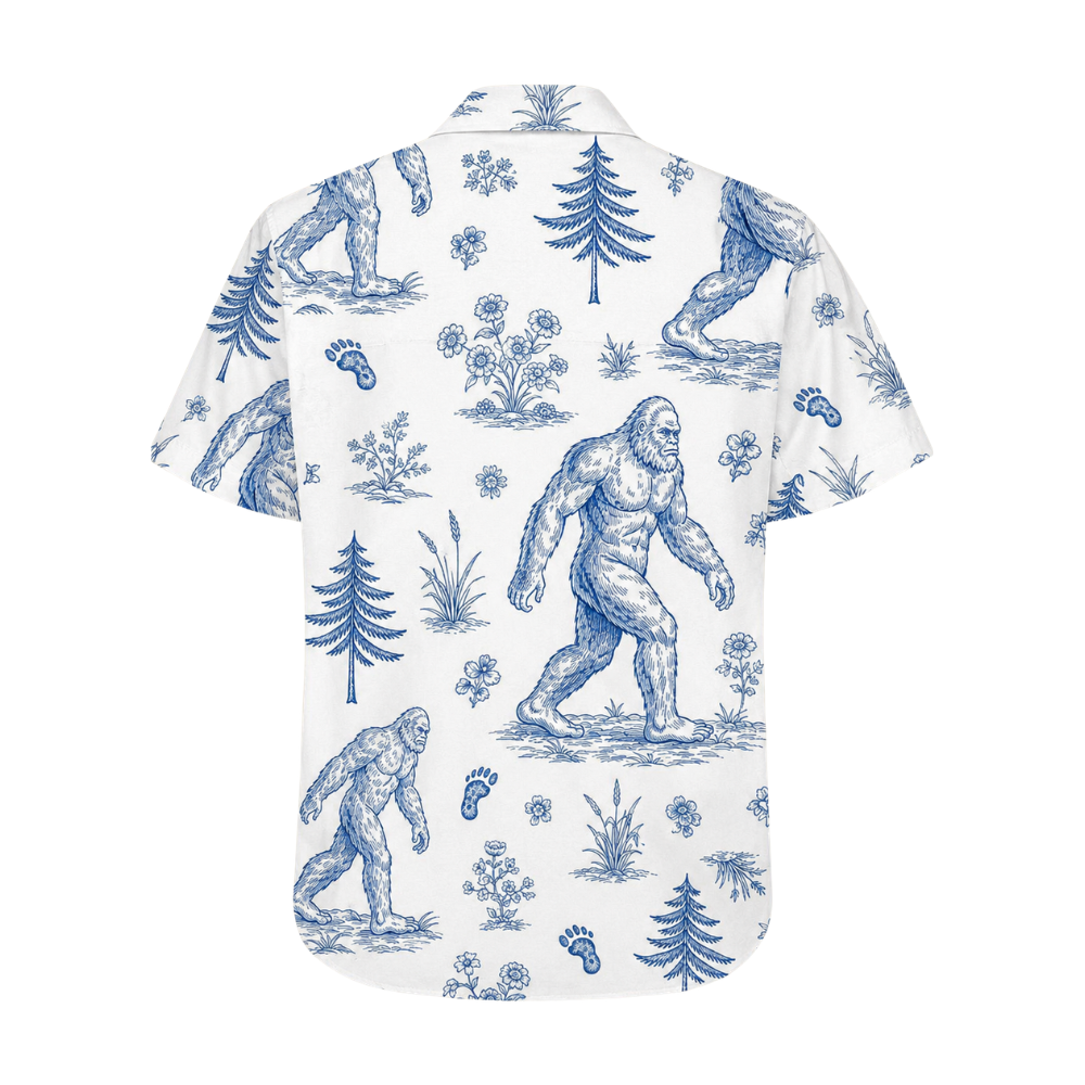Vintage Bigfoot Blue White Men Hawaiian Shirt, Bigfoot Sasquatch Hawaiian Shirts HE0254