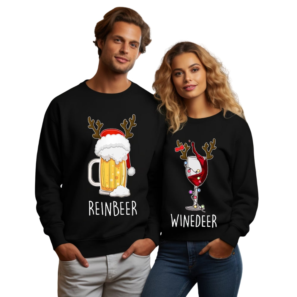 Winedeer Reinbeer Christmas Sweatshirts, Matching Couple Christmas Sweatshirts 2D0580