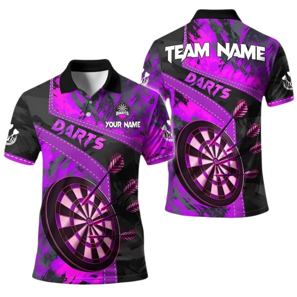 Custom Team Red Black Grunge Abstract Darts Men's Polo Shirt, Custom Dart Team Shirts DE0031
