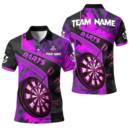 Custom Team Red Black Grunge Abstract Darts Men's Polo Shirt, Custom Dart Team Shirts DE0031