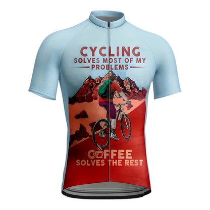 Cycling Solves Most Of My Problems Coffee Solves The Rest Men's Short Sleeve Jersey, Cycling Jerseys For Coffee Lover CE0048
