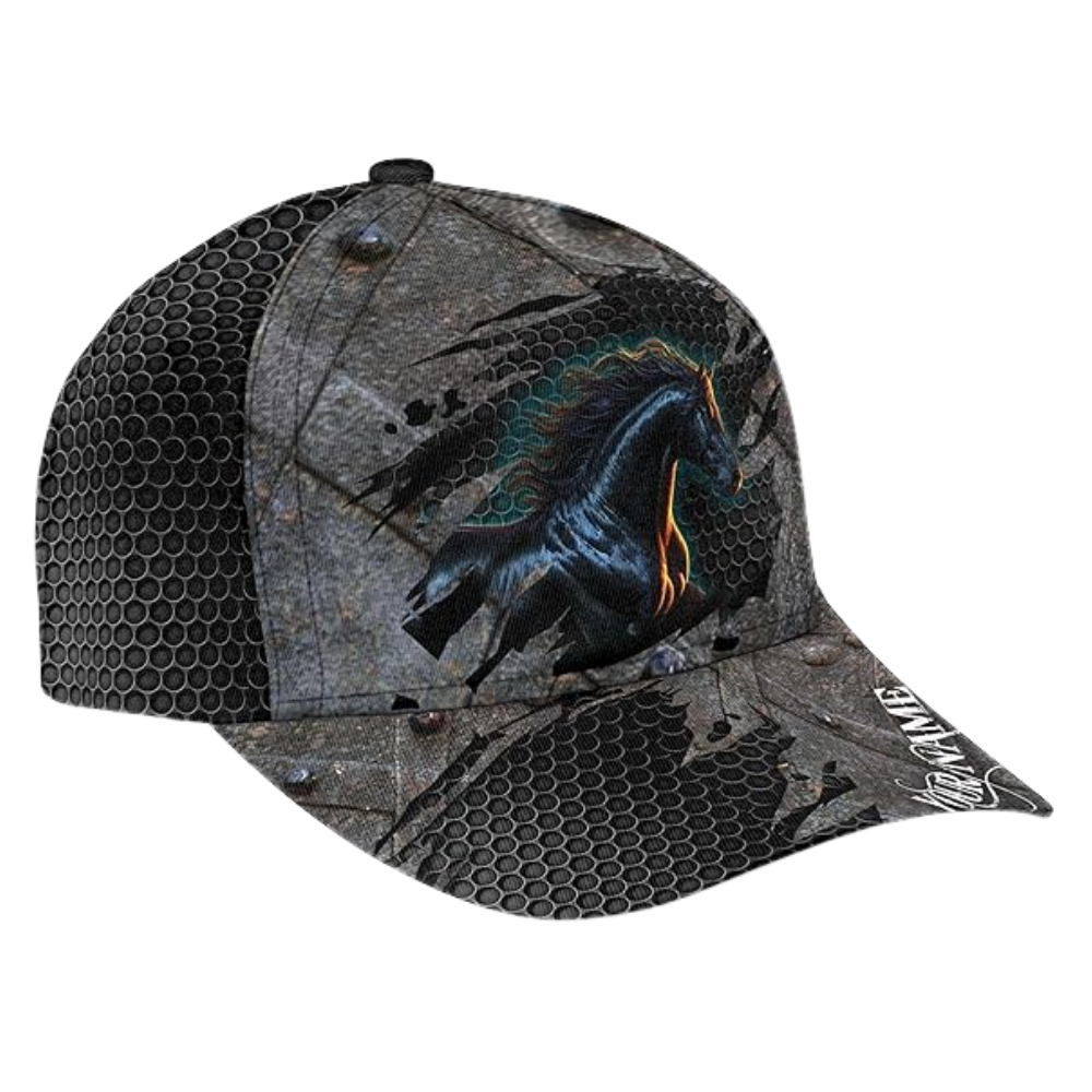 Custom Black Horse 3D Baseball Caps, Custom Caps For Horse Lovers CP0224