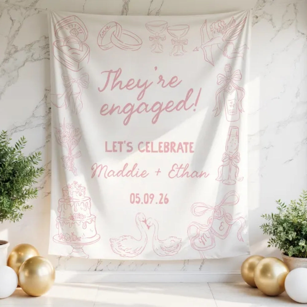 The're Engaged Let's Celebrate Custom Wedding Banner, Custom Engagement Partry Banner WD0411