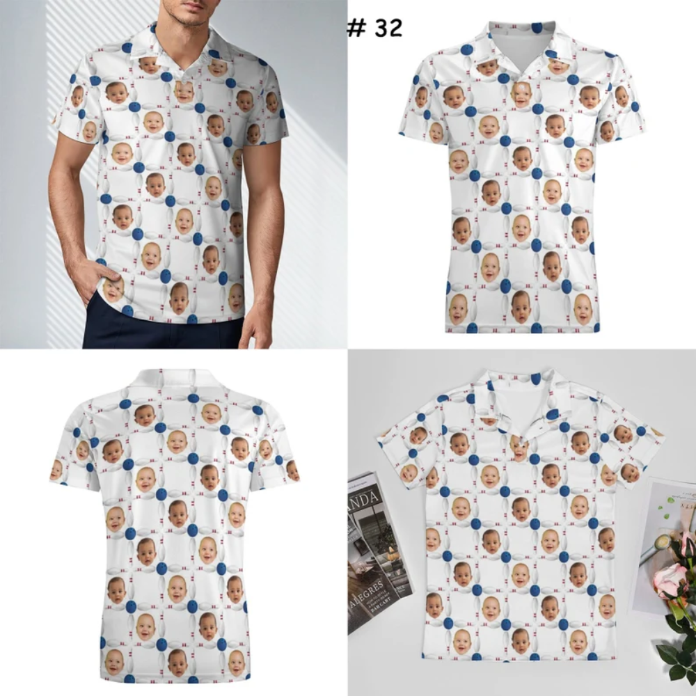 Custom Face Bowling Polo Shirt For Men, Custom Photo Bowling Shirts BE0122